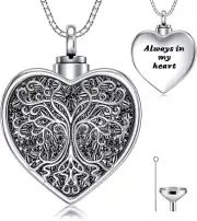 Tree of Life Urn Necklace for Ashes Cremation Heart Jewelry 925 Sterling Silver