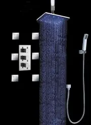 Luxury Bathroom Shower Set LED 12"Rain Shower Head Set Body Massage Spray Jets