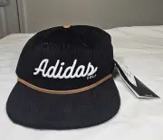 Adidas Golf Black Corduroy Leather Strap 5 Panel Strapback Vintage Style Hat Cap