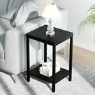 SAYGOER Black End Tables Small Side Table with Storage Wood Night Stand Metal Fr