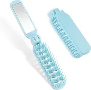 Travel Mini Purse Brush with Mirror - Foldable Detangler, Portable Pocket Size - Untangle Brush for Women's Hair - Blow Drying, Smoothing, Detangling, Restore Shine