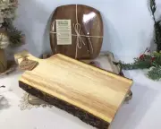 Acacia Wooden Serving/ Cutting Boards~Set Of 2~NEW~Thailand~Tree Bark
