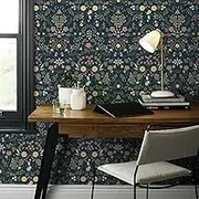 Simon&Siff Floral Wallpaper Peel and Stick Navy Blue Boho Wall Paper 393.7" x 17.3" Dark Blue Blooming Flower Wildflowers Self Adhesive Removable Wallpaper for Bedroom Bathroom Kitchen