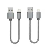 2PK Short Braided USB Charger Cable Fast Charge Cord For iPhone 25CM - Silver