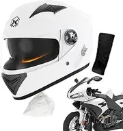 Electric Scooter Helmets, Adult Motorbike Helmets, Breathable Full Face Motorcycle Riding Helmets with Sun Visor and Neck Scarf for Scooters