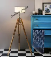 Classical Chrome Floor Shade Lamp Natural Tripod Stand Vintage Collectible