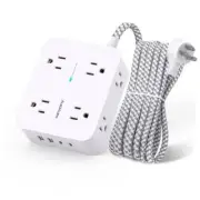 Surge Protector Power Strip - 8 Outlets with 4 USB (2 USB C) Charging 5Ft White