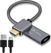 Elebase HDMI Male to USBC Female Cable Adapter with USB C Power Cable,HDMI Input to USB Type C 3.1 Output Converter,4K 60Hz Thunderbolt 3 Adapter for New MacBook Pro,Microsoft Surface,Nreal Air