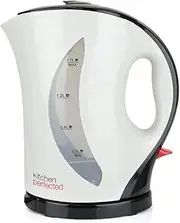 [Kitchen Perfected] 2000W 1.7L Electric Cordless Kettle - Dual Water Level Windows & Cup Indicators - Washable Filter - On/Off Indicator Light -Automatic Safety Shut-Off - E1524WI - Cream/Black