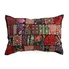 Indian Handmade Boho Patchwork Cushion Vintage Black Throw Pillow Cover 40x60 cm