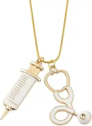[RTY] Funny Nurse's Day Necklace Enamel Stathoscope Syringe Pendant Necklace Medical Tool Necklace for Doctor Nurse