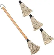 1 Set BBQ Basting Mop with Wooden Handle Durable Oil Brush for Grilling Barbecue Accessories for Saucing Ribs Chicken Pork and Baking Pastry