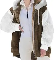 [Qolkmuiy-GJ] Women Casual Plus Size Fleece Jacket Sherpa Hoodie Lined Zip Up Outwear Winter Plush Teddy Bear Coat with Hood (Coffee,4XL), Coffee, 4X-Large