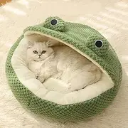 Frog Cat Bed, 15.7inch Round Plush Cat Cave Beds, Soft Non-Slip Semi-Closed Cat Sleeping Nest, Cute Kitten Bed with Detachable Insert for Small Cats Puppy