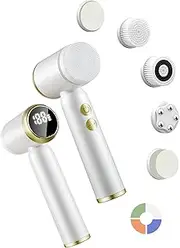 6 in 1 Face Brushes for Cleansing and Exfoliating,Spin Facial Cleansing Brush with LED Display,Electric Face Cleansing Brush,Rechargeable Facial Cleansing Brush with 6 Heads BSROLUNA(Milk White)
