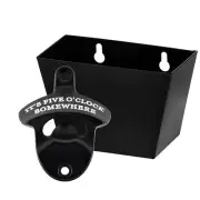Black Wall Mounted Bottle Opener with Cap Catcher Stainless, IT'S FIVE O'CLOC...