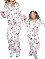 [Meiweileya] Mommy and Me Matching Christmas Pajamas Womens Daughter Girls Nutcracker Satin Xmas 2 Piece Pjs Set Sleepwear
