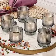 Kate Aspen Smoke Gray Vintage Ribbed Glass Tealight Votive Candle Holders by (Set of 6), Fall Decor, Boho Decor, Shelf Decoration | Perfect Hostess Gift or Home Decor