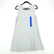 Hilary Radley Tank A-Line Dress Women Large Casual Striped Grey Sleeveless