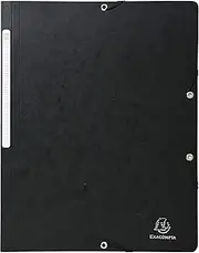 Exacompta 5561E Pack of 25 Corner Folder Made of Extra Strong Manila Cardboard DIN A4 with 2 Elastic Bands and Spine Label Black Folder Document Folder