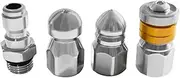 Pressure Washer Sewer Jetter Nozzles Kits 5000PSI Stainless Steel 3pcs Drain Cleaning Nozzle Tips Pointed Button Nose Rotating Jetting Sewer Nozzle with 1/4” NPT Male Quick Connector