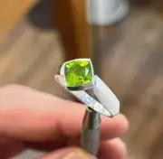 Natural Peridot Beautiful Unisex Ring Totapari Stone In Square Shape Green Ring