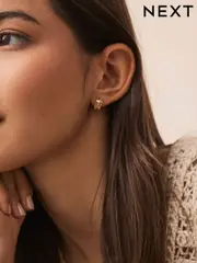 Gold Tone Mini Leaf Hoop Earrings (AT6229) | $11