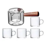 High Borosilicate Glass Teapot Tea Kettle Blooming Tea with Wooden Handle Tea