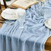 Artoid Mode Blue Glacier Fashion Boho Gauze Cheesecloth Dusty Table Runner, 90 x 300 cm Seasonal Holiday Kitchen Dining Table Decoration for Indoor Outdoor Home Party Decor