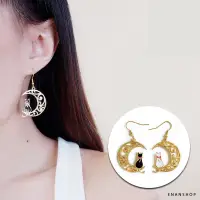 在飛比找松果購物優惠-貓咪月亮耳環 韓國氣質 耳環 可改無耳洞 耳夾 月亮耳環 惡