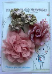DARK CORAL PINK and GLITTER Fabric Layered 5 Flower Mix 35, 60, 80mm Manor House