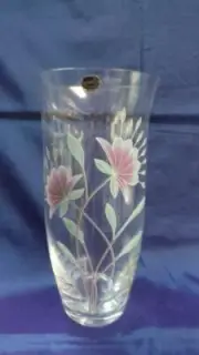 RETRO VINTAGE BOHEMIA 24% LEAD CRYSTAL LARGE HAND PAINTED VASE CZECH REPUBLIC