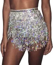 Bufenia Women'S Belly Dance Hip Skirt Tassel Sequins Hip Scarf Strappy Wrap Rave