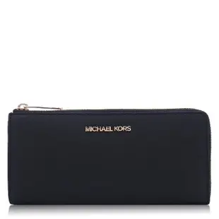 【Michael Kors】十字紋皮革 / 輕薄 L型 / 拉鍊長夾(黑色)