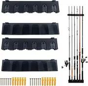 2 Set Vertical Fishing Rod Holders - Wall Mounted Storage With 6 Holders/EA - Pole Organizer Tackle Racks for Room Boats - Installation Accessories Included