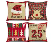 JunChang P118 4PCS 45x45cm Christmas Elk Pattern Linen Hugging Pillow Case Holiday Home Decoration Sofa Cushion Cover