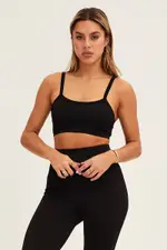 Black Bralette Crop Round Neck Seamless - Size L, Women's Bralette