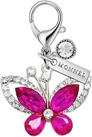 [Monnel] MC610 Little Crystal Butterfly Lobster Clasp 3D Charm for Women with Velvet Bag (Hot Pink,1 Piece)