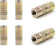 Pack of 6 Grease Gun Pipe Adapter, Iron Colour Zinc Grease Gun Mouthpiece, Flat Nozzle Mouthpieces Hydraulics, Built-in Spring, Anti-Leak Oil, for Grease Gun