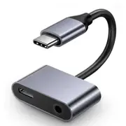 2in1 Type C To 3.5mm Jack Headphone Aux Converter For iPhone IOS 15 Samsung Xiaomi Huawei - Grey