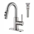 Bathroom Sink Faucet with Pull Down Sprayer, Brushed Nickel Single Handle Pul...