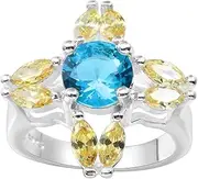 [Bigood] Colorful Crystal CZ Flower Cut Band Rings in Plated 925 Sterling Silver