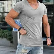 Men's T Shirt Tee Top Short Sleeves V Neck Summer Plain Fashion Designer Basic Vacation Street Going out Dark Grey Black White Top Tee for Men
