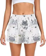 [FRODOTGV] Aesthetic Cute Wolfs Womens Athletic Shorts Loose & Comfy Training Shorts for Soccer Teenis Exercise Indoor S