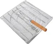 Ciieeo Portable Steak BBQ Kitchen Cooking Tool Baking Barbecue Rack Toaster Grill Rack Wooden Handle for Outdoor