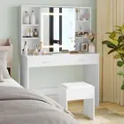 Dressing Table Stool Set LED Slide Mirror Storage Drawer Vanity Desk