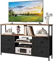 TV Stand with Storage, Television Stand Entertainment Center with 4 Fabric Drawers, TV Storage Cabinet Media Console Table for Living Room, Bedroom