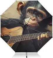 [PDZRMY] UV Protection Travel Umbrella Gorilla Guitar Cute Compact for Rain and Sun - Auto Open and Close UPF 50+ Windproof Portable 46” Sun Umbrella for Women and Men