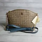 Anne Klein Women's Crossbody Shoulder Bag Brown Blue Gold Metal Chain Straps