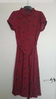 Collectif Mary Grace Polka Meow Swing Dress Red size UK 10